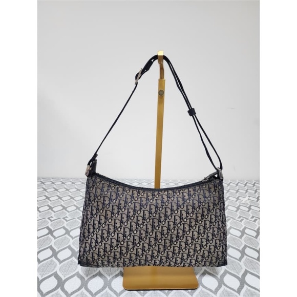 Authentic Christian Dior Vintage Oblique Canvas Baguette/Shoulder Bag Black/Grey - Picture 15 of 15